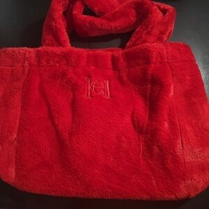 Carolina Herrera Red Faux Fur Tote Bag